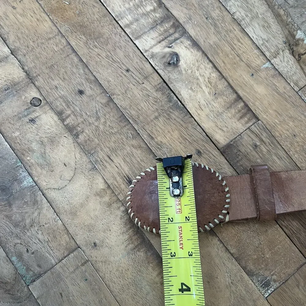 Brown Leather Belt Men's Size S White Whipstitch Chevron Pattern